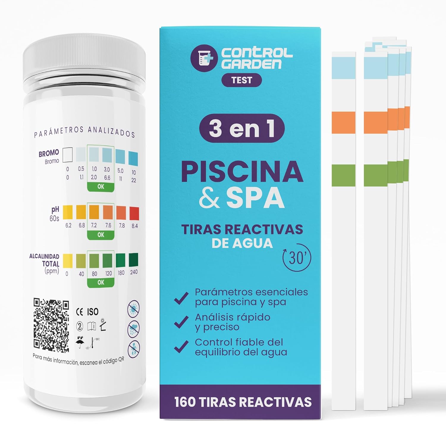 Bandes de test 3 en 1 pour pH, brome et alcalinité totale · Pack de 50