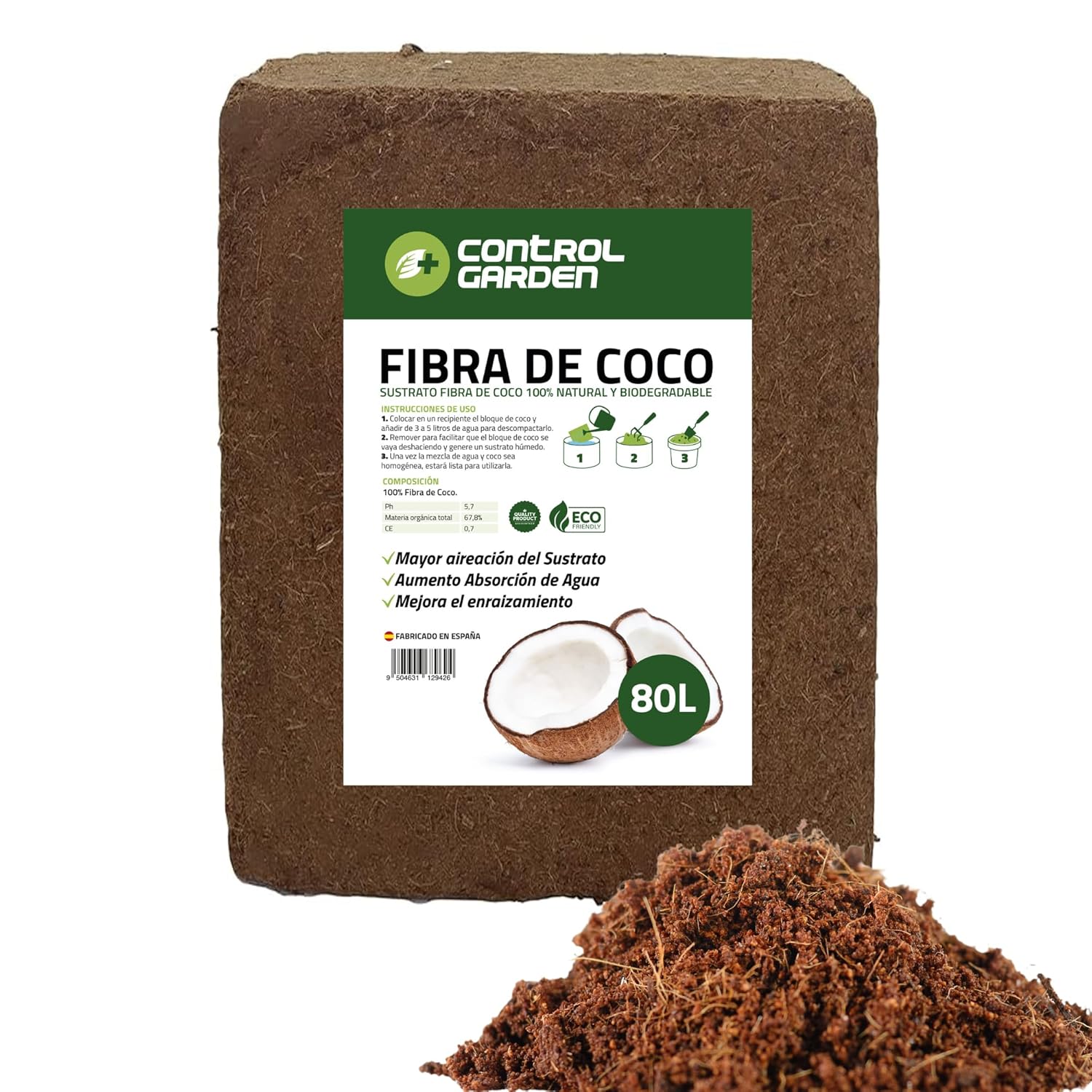 Substrat en fibre de coco 80L · 100% naturel · Pack 5 kg
