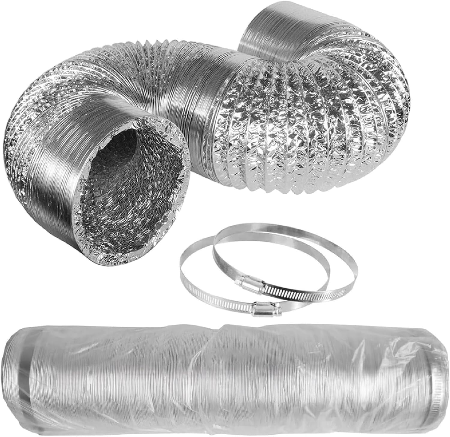 Tubo flexible de aluminio plateado de 203 mm y 5 m con abrazaderas para ventilación · foto 5