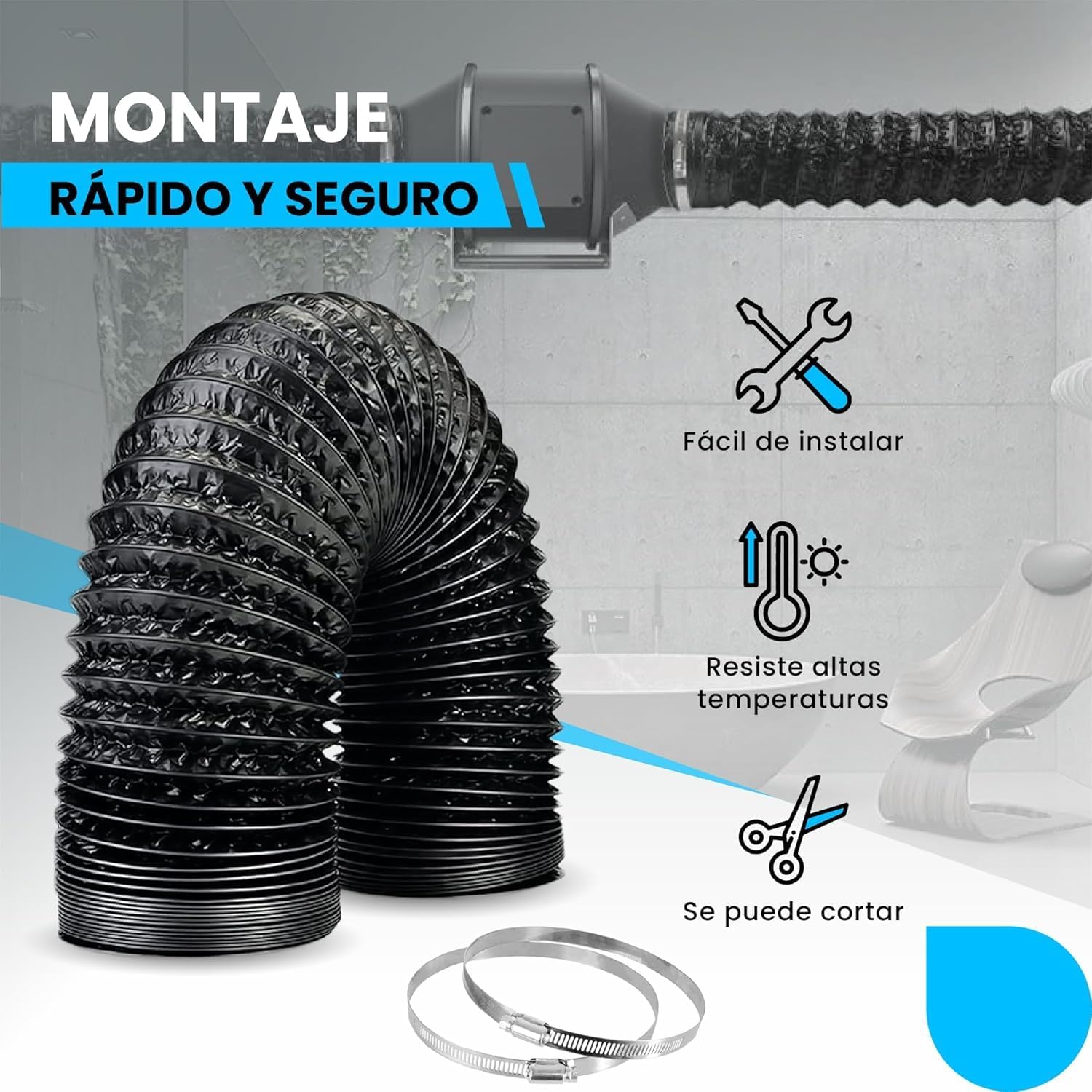 Tubo flexible de aluminio negro de 152 mm y 10 m para ventilación · foto 3