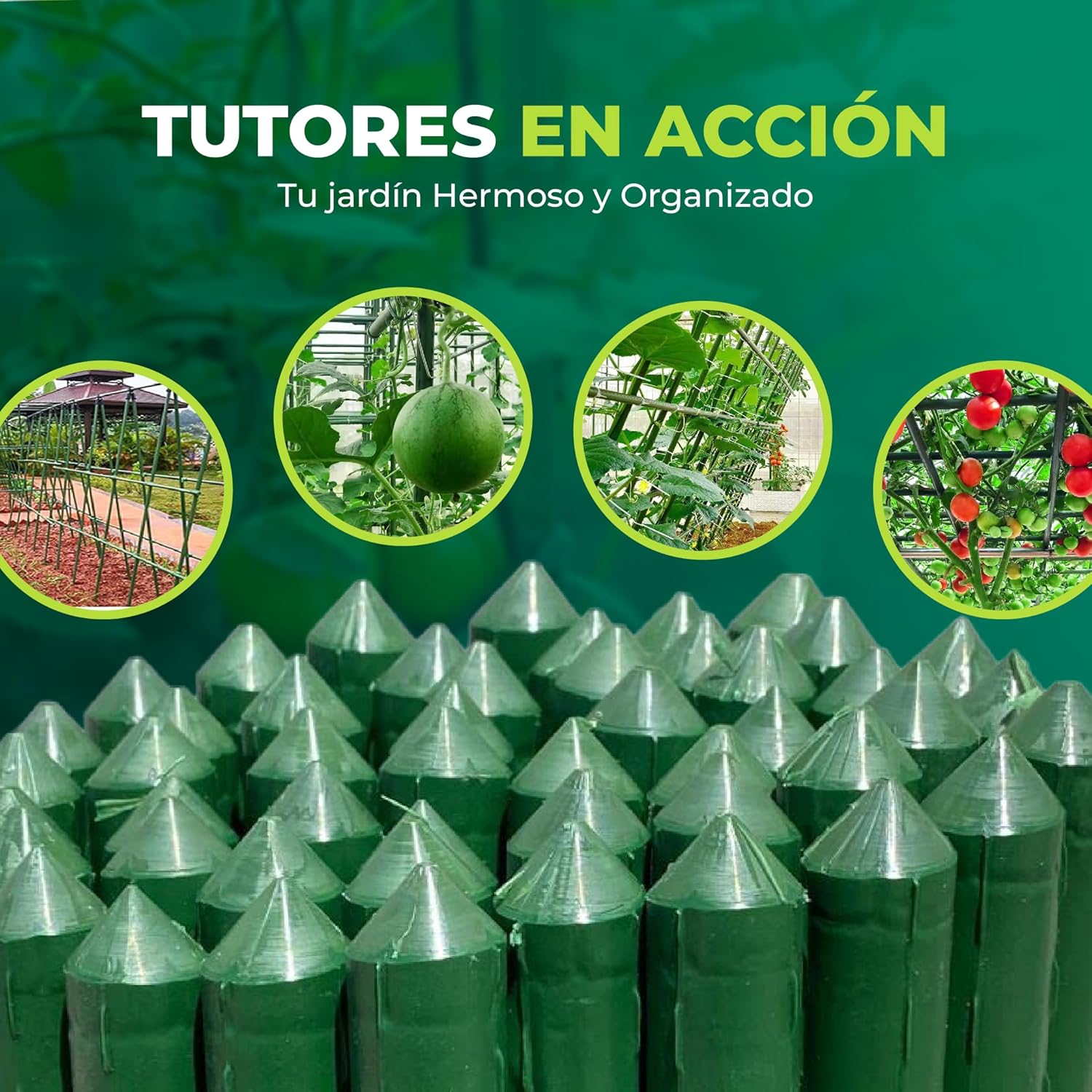 Pack de 30 tutores de acero recubiertos de PVC de 180 cm para soporte de plantas. · foto 8